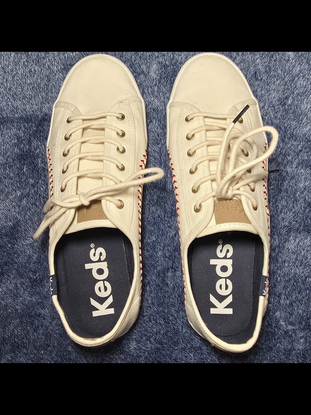 Keds Cream Canvas Sneakers with Red Baseball Stitching - Picture 5 of 7